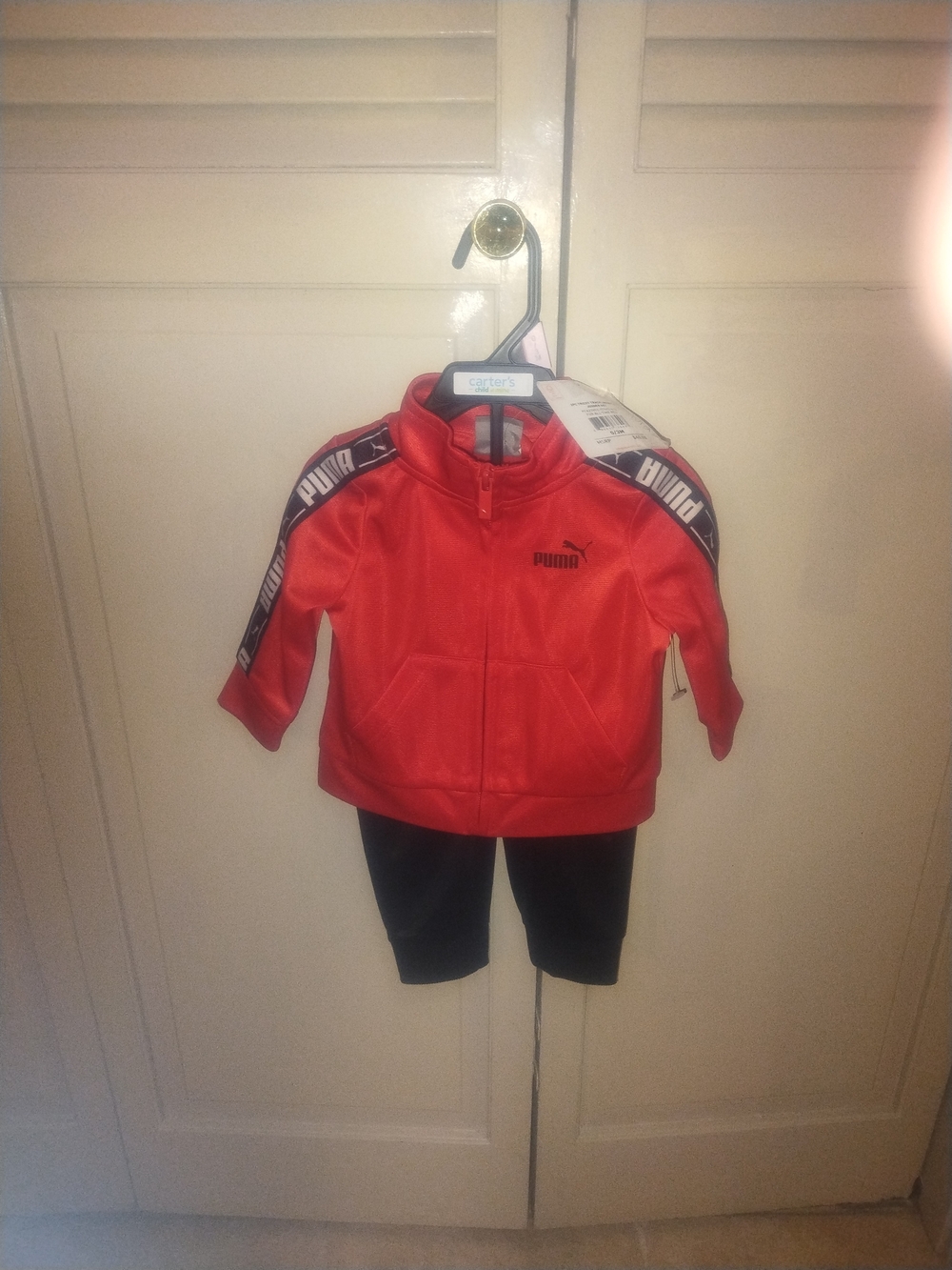 BNWT Puma Red & Black Kids' Zip-Front Tracksuit Jacket with Logo Size 0-3 Months